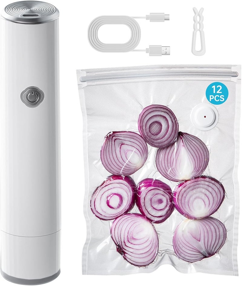 thetchry Vacuum Sealer, Handheld Vacuum Sealer for Food, Compact Vacuum Sealer Machine with 12 Reusable Vacuum Bags, Portable Cordless Vacuum Sealer Set for Travel, Fresh & Save Meal Prep Sous Vide - Image 1